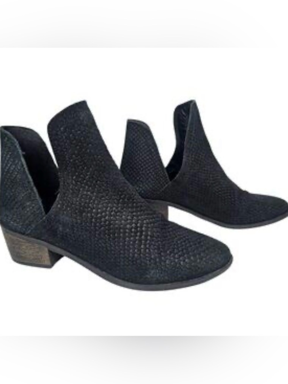 Coconuts black textured ankle booties featuring a pointed toe